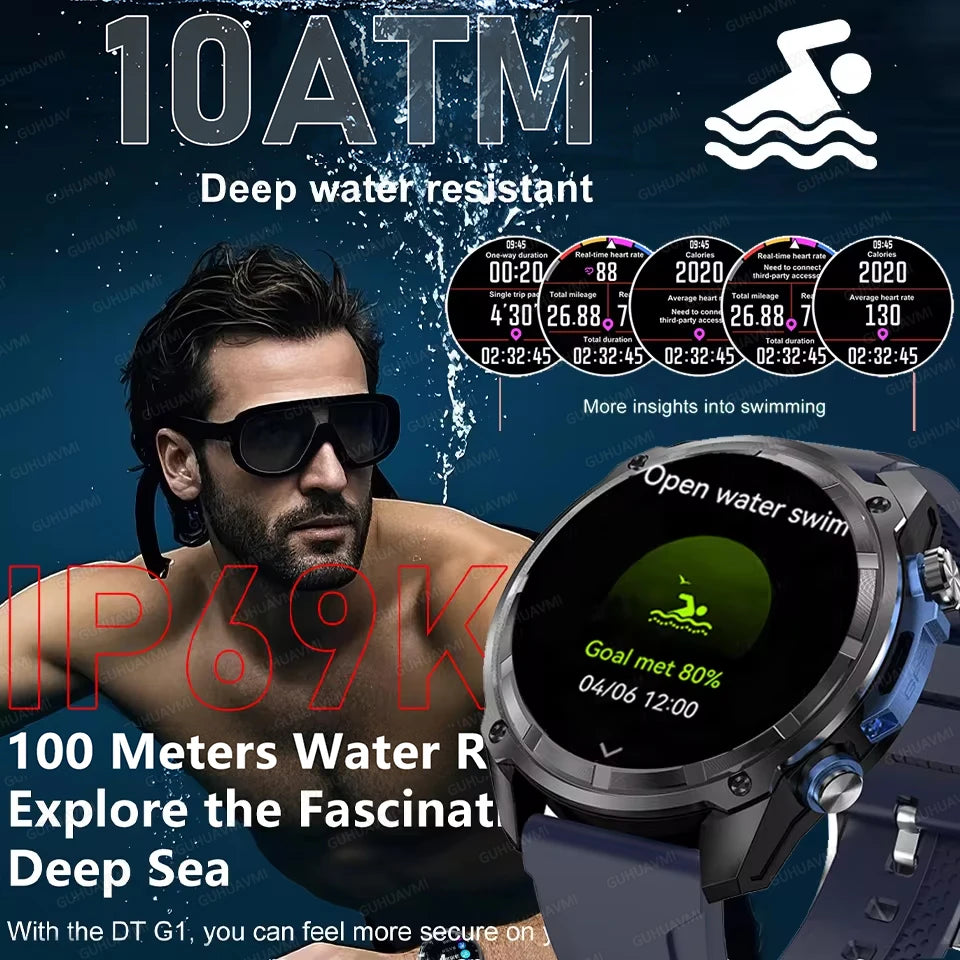 2025New Men Military GPS Map Smart Watch T-Rex3 Compass 4GB Memory 1000mAh Battery 10ATM Waterproof HD Bluetooth Call Smartwatch