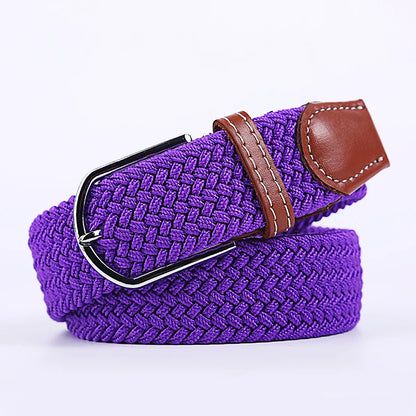 Unisex Elastic Fabric Woven Casual Women Belt Pin Buckle Expandable Braided Stretch Canvas Stylish Leisure Belts for Men