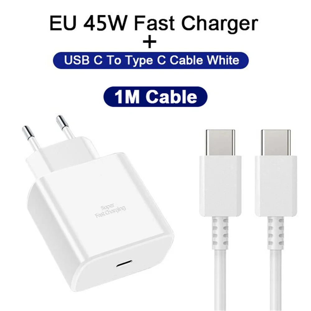 PD 45W Super Fast Charger For SAMSUNG Galaxy S21 S22 S23 S24 Ultra Fast Charging Phone USB C Charge Type C Cable 2M Wall Adapter