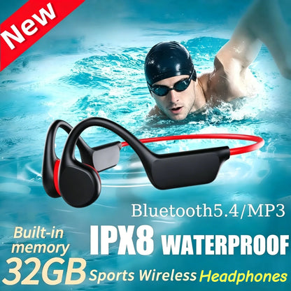 Bone Conduction Headphones IPX8 Waterproof MP3 32GB Bluetooth 5.4 Sports Headphones with Mic for Swimming Running Fitness 2026