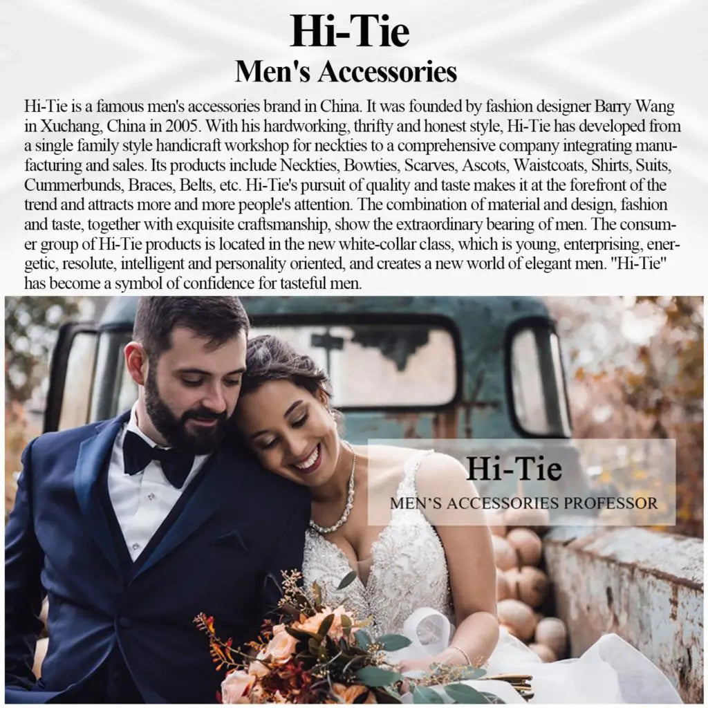 Hi-Tie Mens Bow Tie Hanky Cufflinks Set White Black Gray Silver Pre-tied Butterfly Knot Bowtie for Male Wedding silk Business