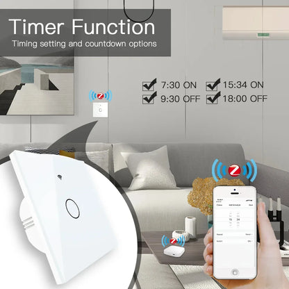 Tuya Wifi/Zigbee RF433 EU Smart Wall Switch 1/2/3/4 Gang Touch Sensor Button No-Neutral Wire,Voice With Alexa Google Home