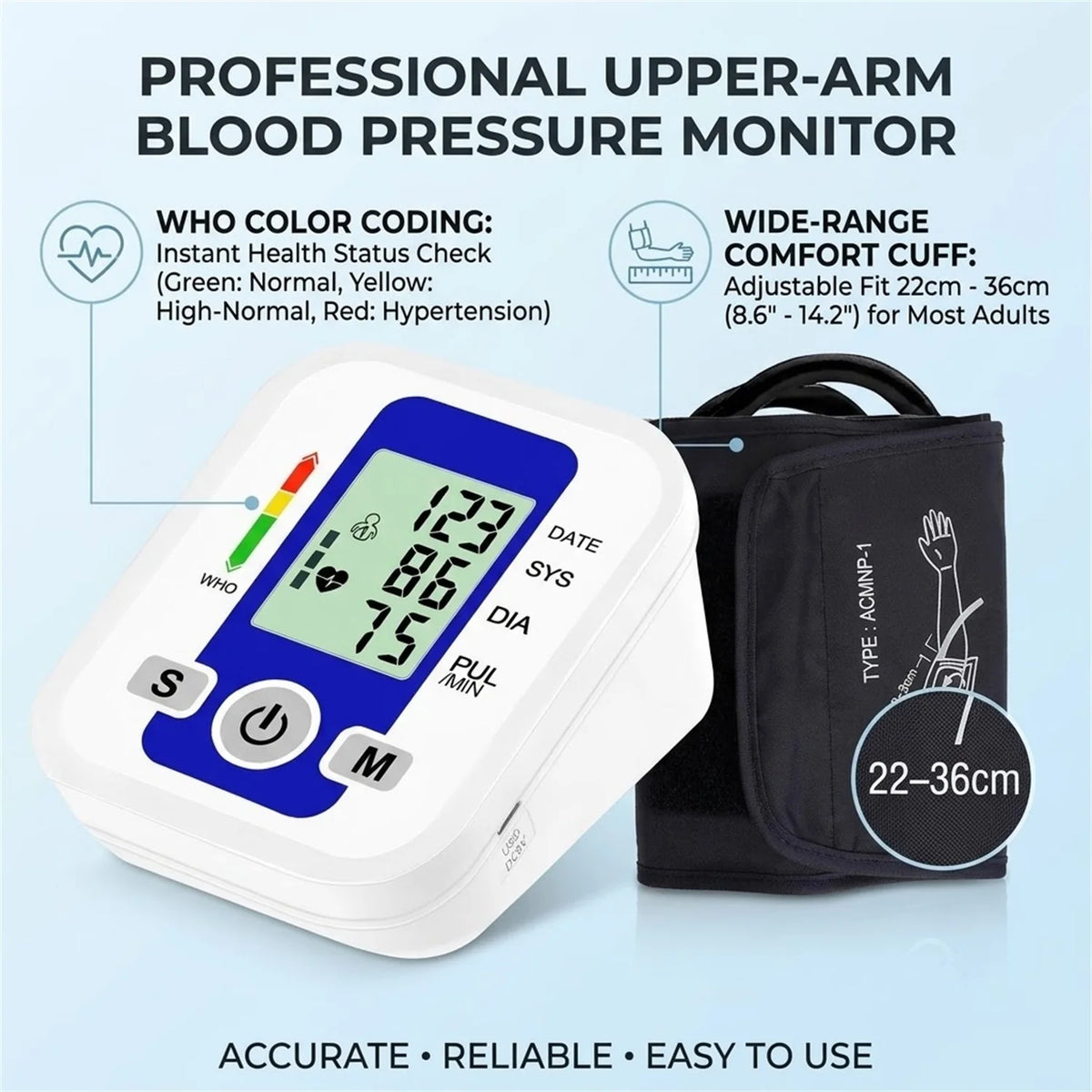Automatic Arm Blood Pressure Monitor LCD Pressure Sensor Monitor BP Automatic Tonometer Digital Tensiometer LED Display Cuff