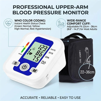 Automatic Arm Blood Pressure Monitor LCD Pressure Sensor Monitor BP Automatic Tonometer Digital Tensiometer LED Display Cuff