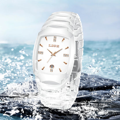 LIGE New Ladies Waterproof Watch Luxury Ceramic Braceletz Women Watches Creative Fashion Original Elegant Quartz Wristwatch Gift