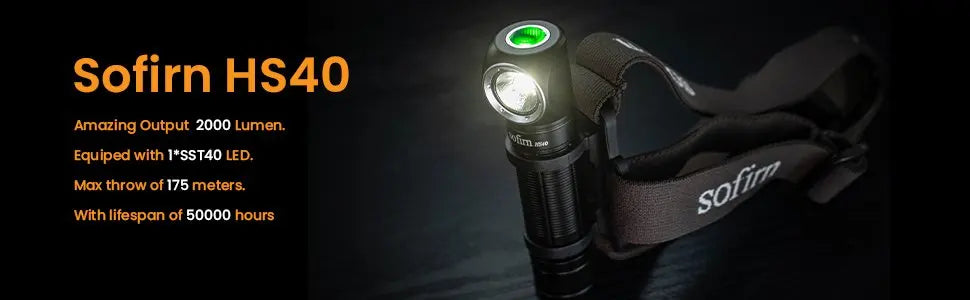 Sofirn HS40 USB C Rechargeable Headlamp 18650 Super Bright SST40 LED Torch 2000lm Headlight with 2 Modes Power Indicator