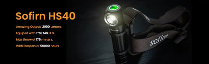 Sofirn HS40 USB C Rechargeable Headlamp 18650 Super Bright SST40 LED Torch 2000lm Headlight with 2 Modes Power Indicator