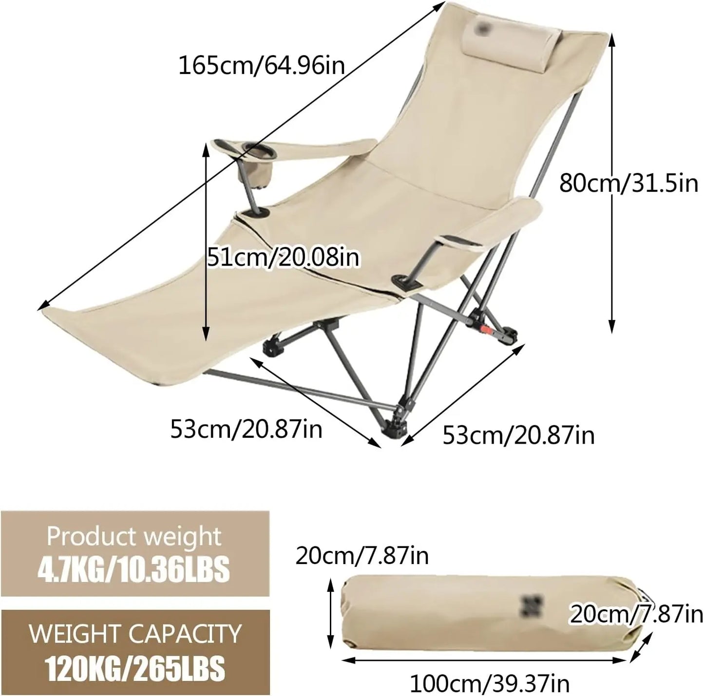 Folding Camping Chair with Armrests, Portable Outdoor Lawn Chair with Detachable Headrest Lightweight Fishing Chair for Picnic