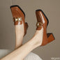 2026 Spring Autumn Fashion New Style Wide Head High Heels Shallow Mouth Women's Single Shoes Coarse Heels Hooded Women's Shoes