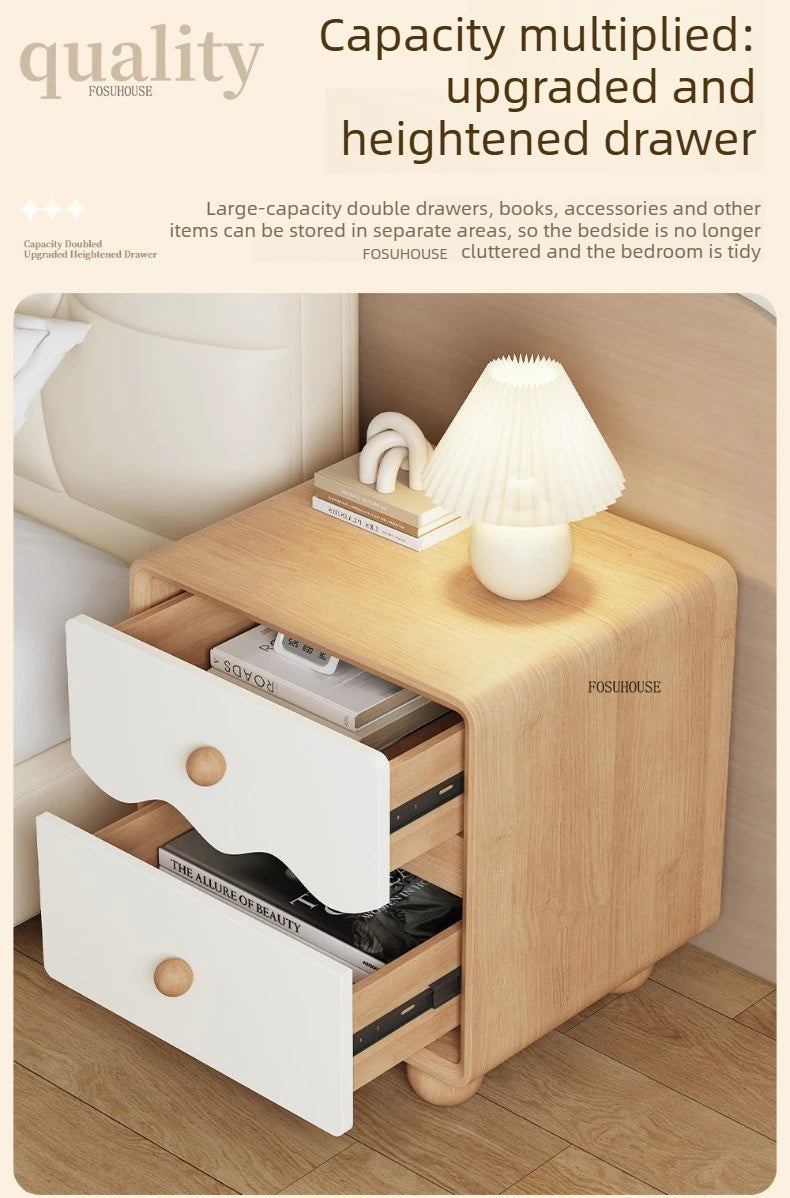 Cream Wood Children's Nightstands Cute Dormitory Storage Bedside Tables Home Children's Storage Cabinets for Bedroom Furniture