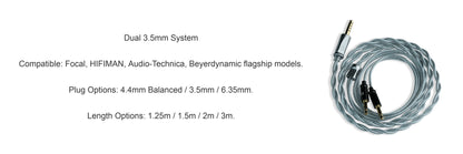 Trusted-50 Dual 3.5mm Upgrade Cable 3.5mm/4.4mm Balanced for Sennheiser HIFIMAN Audeze DENON SONY Fostex Headphones