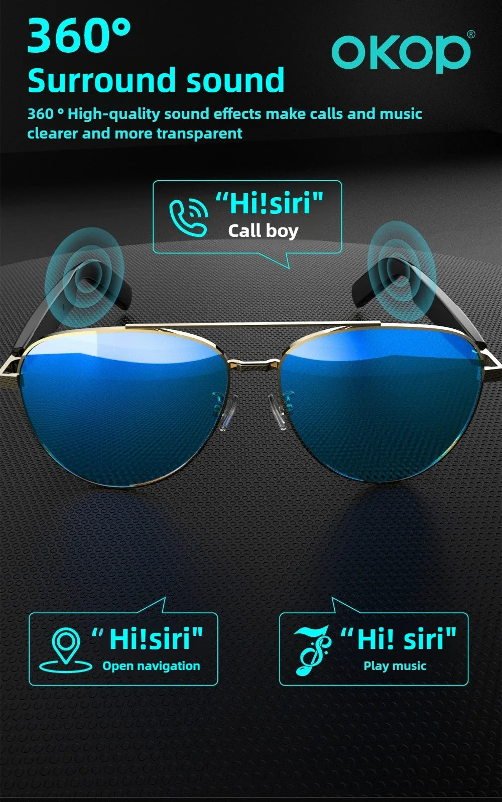 OKOP Smart Bluetooth Glasses,Waterproof Bluetooth Headset,Voice Call Glasses,Anti-blue Light Air Conduction Glasses,AI Glasses
