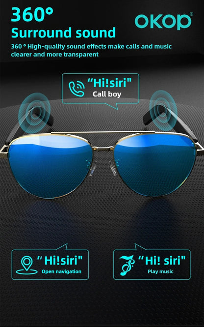 OKOP Smart Bluetooth Glasses,Waterproof Bluetooth Headset,Voice Call Glasses,Anti-blue Light Air Conduction Glasses,AI Glasses