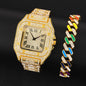 2024 Full Iced Out Watch Mens Cuban Link Chain Bracelet watch Bling Jewelry for Men Big Gold Chains Hip Hop Men Watch Set