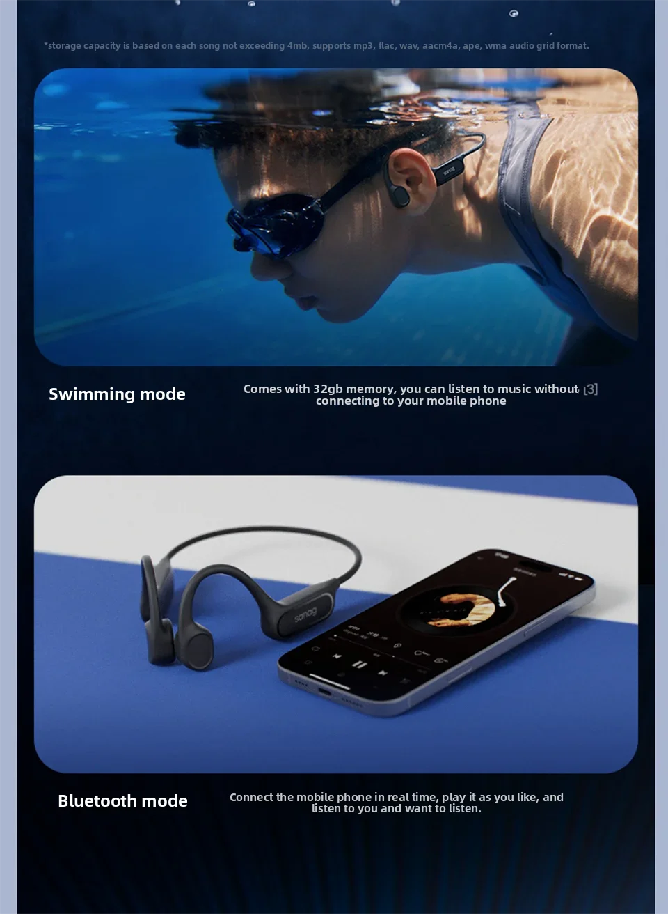 Sanag Bone Conduction Bluetooth Earphone 32GB Memory IPX8 Swimming Headphones Flash-sale Wireless Headset MP3 Earbuds
