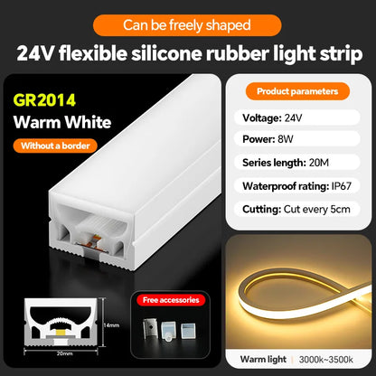 LED flexible silicone light strip embedded 24V waterproof tubing linear lamp concealed installation flexible soft light strip