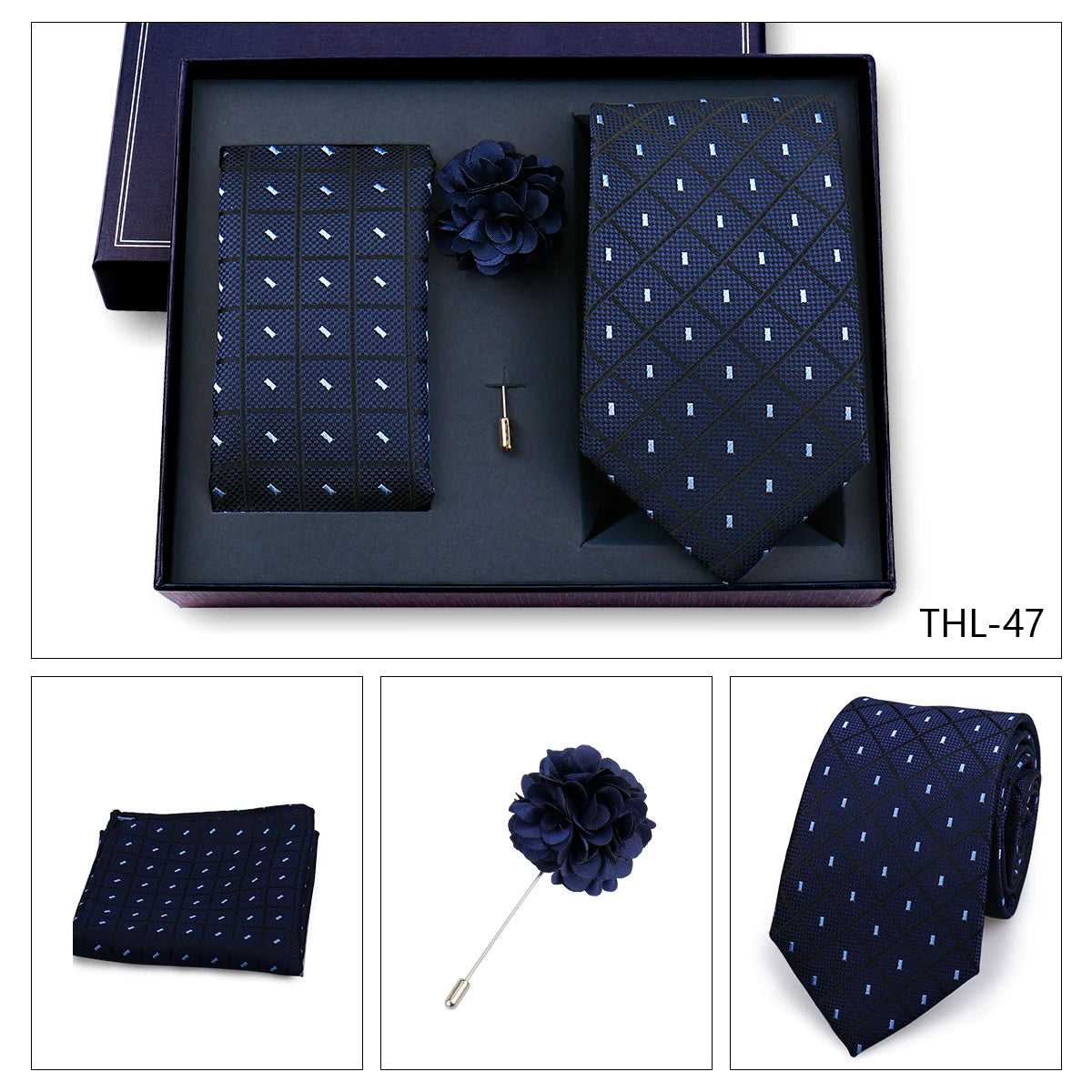 Elegant Ties For Men Classic Paisly Neck Tie Pocket Square Brooch Set With Gift Box Mens Business Wedding Suit Accessories
