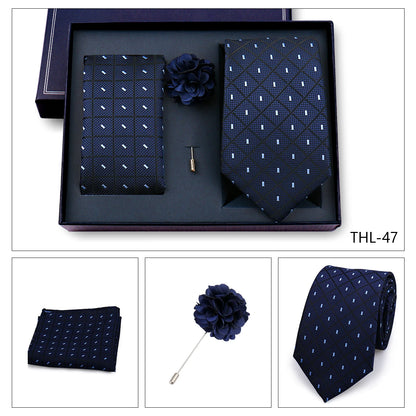 Elegant Ties For Men Classic Paisly Neck Tie Pocket Square Brooch Set With Gift Box Mens Business Wedding Suit Accessories