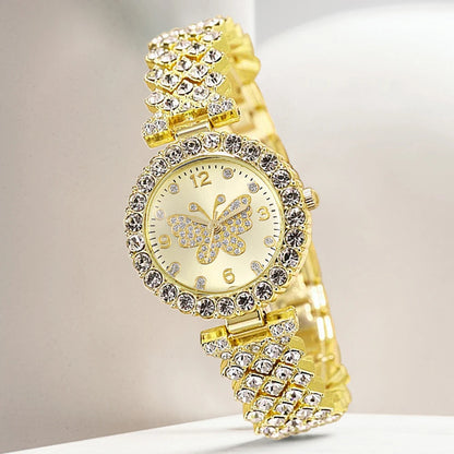 4PCS Golden Butterfly Element Trendy Fashion Luxury Women's Quartz Watch Bracelet Set