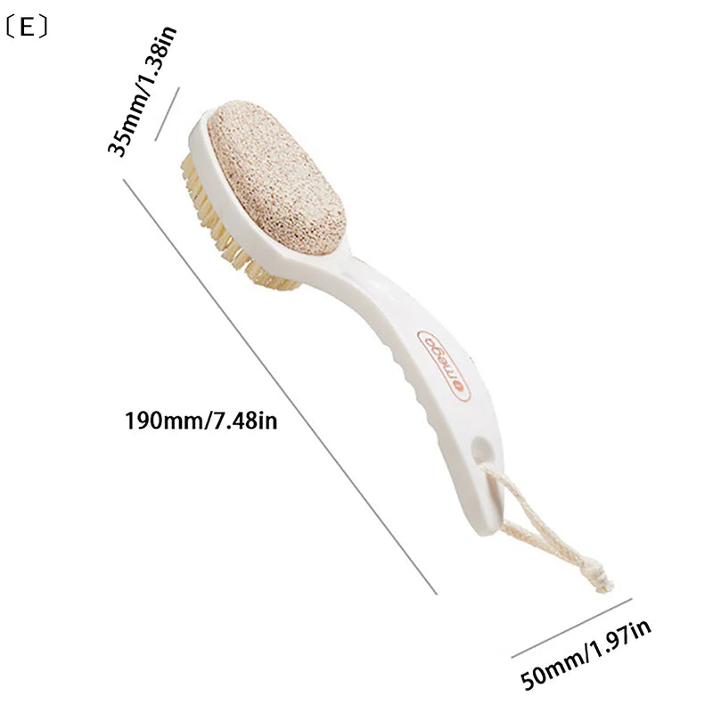 〔E〕2 In 1 Pumice Stone Foot Brush Scrubber With Handle Feet Exfoliating Dead Skin Remover Massage Brush Pedicure Tool Unisex