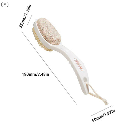 〔E〕2 In 1 Pumice Stone Foot Brush Scrubber With Handle Feet Exfoliating Dead Skin Remover Massage Brush Pedicure Tool Unisex