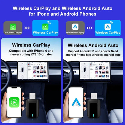 2 in 1 CarPlay Wireless Adapter Android Auto To USB car play Wireless Intelligent Systems Wireless Adapter Mini AI Box for Car