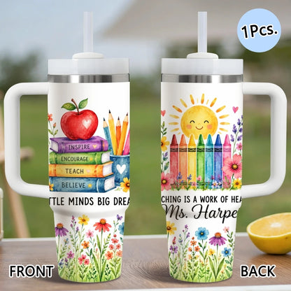 Luxury Garden Art Vacuum Flasks 40oz Stainless Steel Insulated Tumbler with Handle & Straw Leakproof Travel Mug