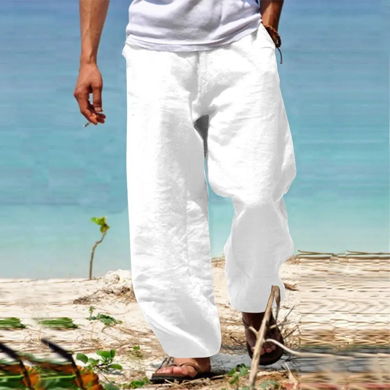 2024 Spring/Summer New Men's Cotton Pants Summer Fashion Casual Solid Color Loose Plus Size S-5XL Jogger Trousers