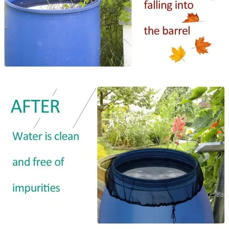 Rainwater Collector Tank Mesh Cover Drawstring Screen Net for Rain Barrel Water Bucket Garden Outdoor Cleaning Tool Use Reusable