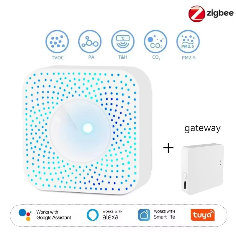 Tuya ZigBee/WiFi Air Quality Detector PM2.5 Formaldehyde VOC CO2 Temperature Humidity 6in1 Smart Air Box Sensor Via Alexa Google