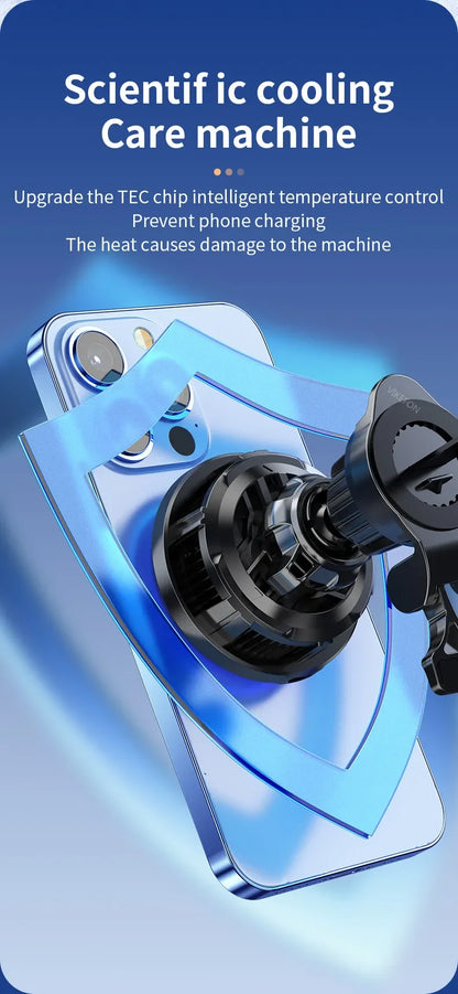 Ice Cooling Magnetic Wireless Car Charger Fast Charging Station for iPhone15 14 13 12 Pro Max 15W Magnet Car Phone Holder Stand