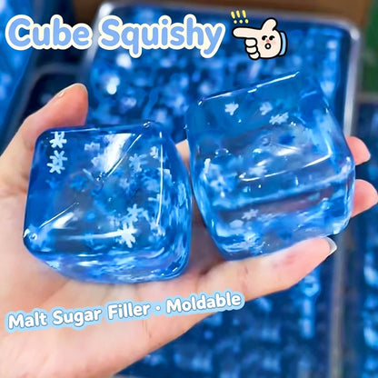 Summer Refreshing Water Cube Squeezable Stress Relief Toy Washable TPR Transparent Stress Relief Squeezable Soft Squishy Block