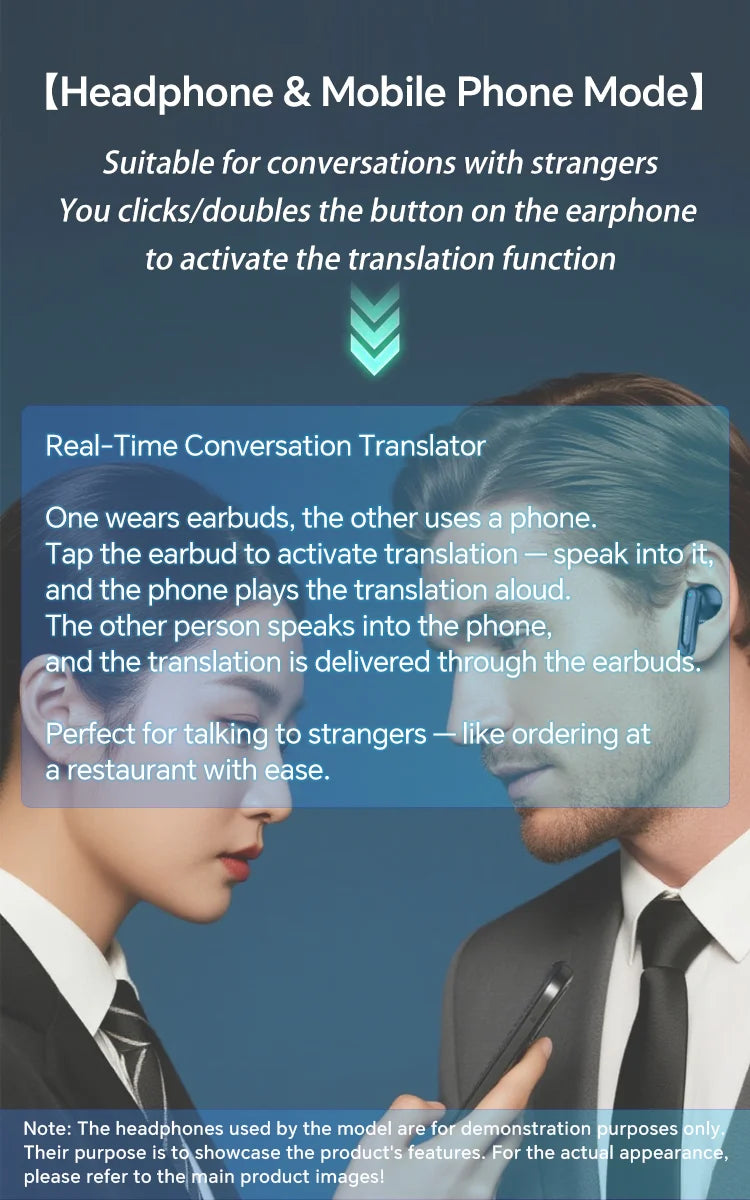 A80 Newest AI Translation Headphones Wireless Bluetooth 6.0 Earbuds 164 Languages Real-Time Translator Noise Cancelling