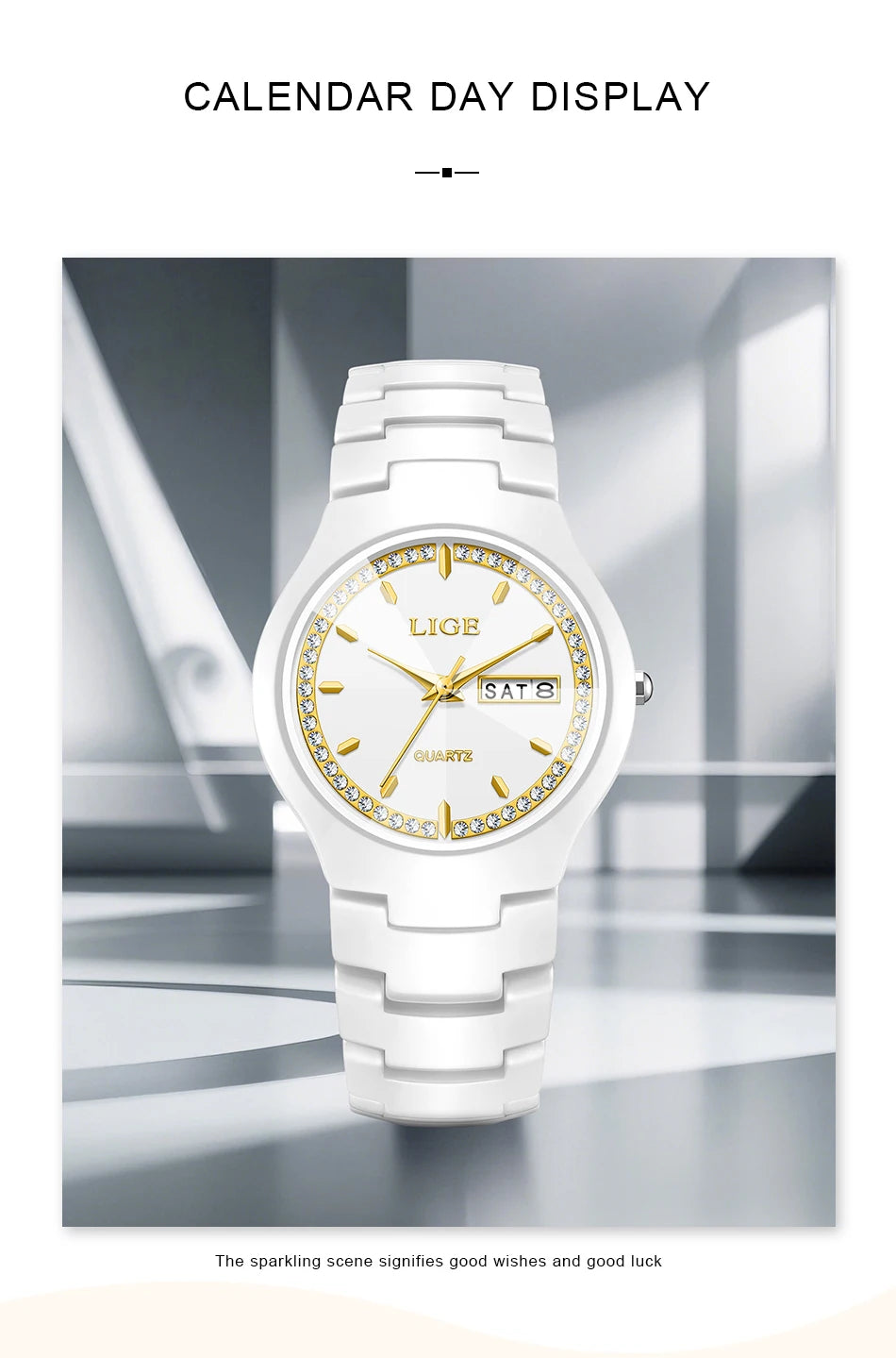 LIGE Women's wristwatch elegant women's watch ceramic quartz waterproof clock week calendar fashion Watch for Women reloj mujer