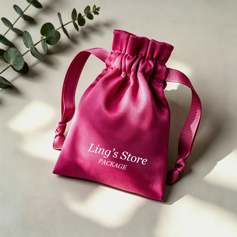100Pcs Personalized Logo Jewelry Packaging Silk Satin Drawstring Bag Wedding Favors Candy Gift Pouch Ring Bracelet Cosmetic Sack