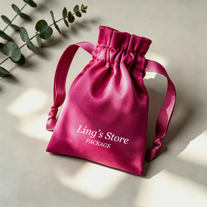 100Pcs Personalized Logo Jewelry Packaging Silk Satin Drawstring Bag Wedding Favors Candy Gift Pouch Ring Bracelet Cosmetic Sack