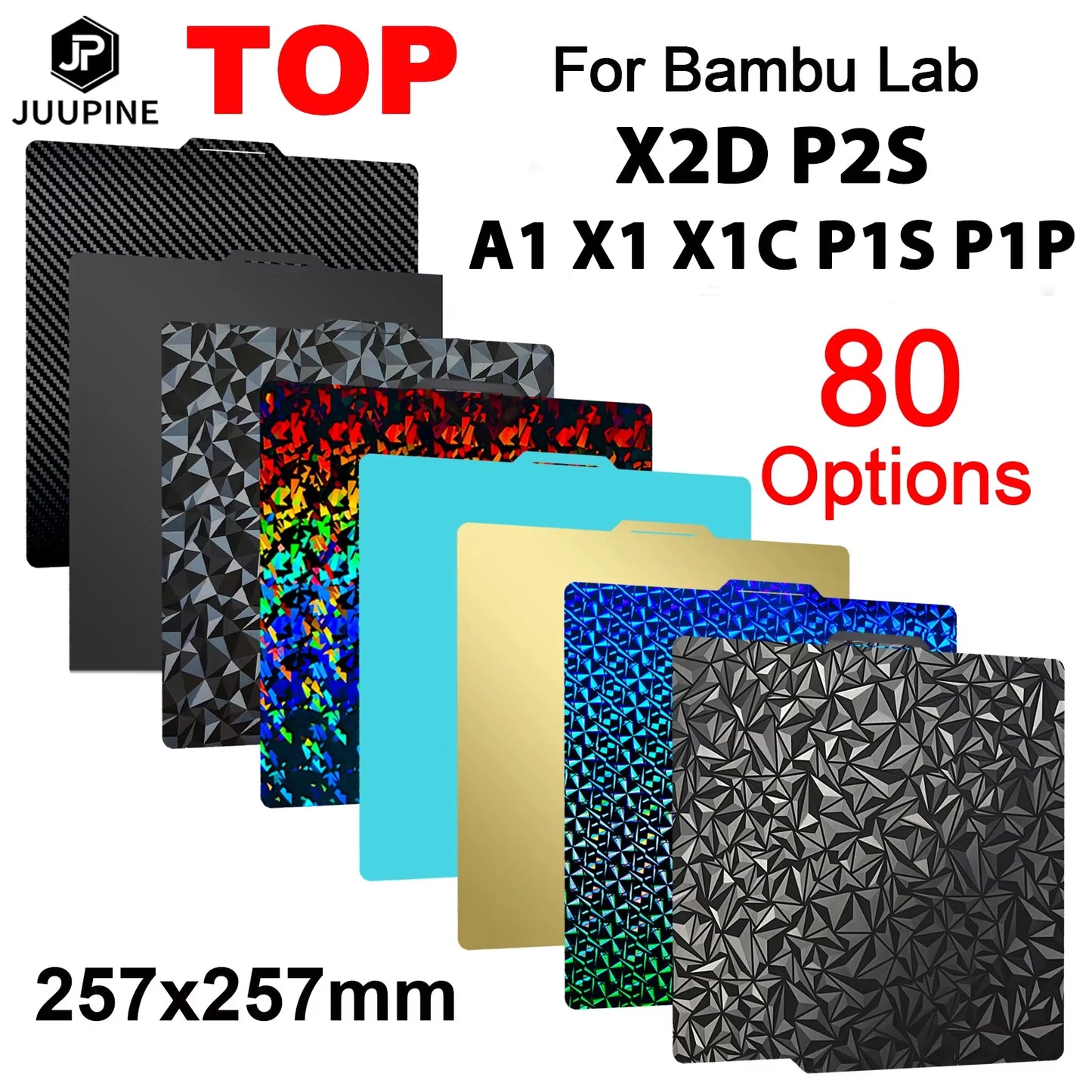 JUUPINE Do płyty konstrukcyjnej Bambulab 257x257mm Blacha ze stali sprężynowej X2D Płyta konstrukcyjna P2S A1 X1C P1S Płyta konstrukcyjna do drukarek 3D Bamboo Lab