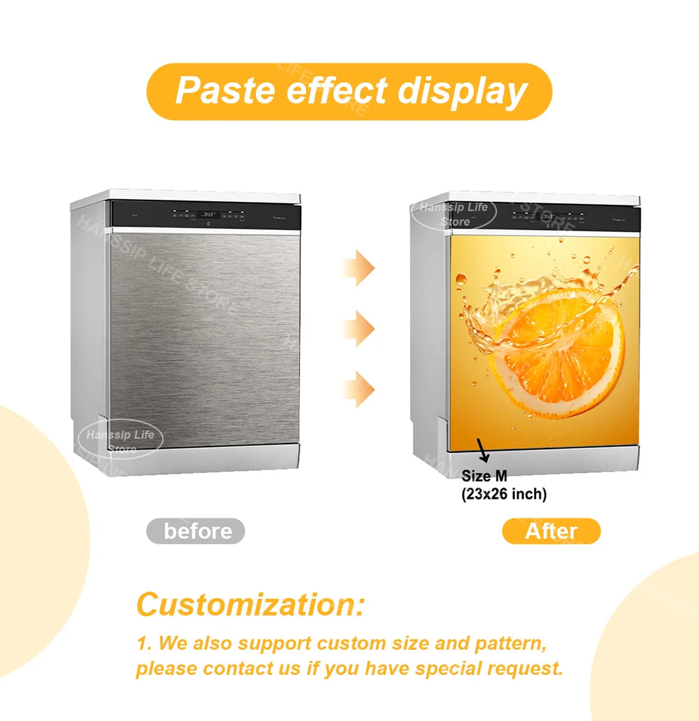 Water Splash Delicious Fruit Printed Dishwasher Sticker Wallpaper Kitchen Waterproof Dishwashing Cabinet Cover Decal Poster