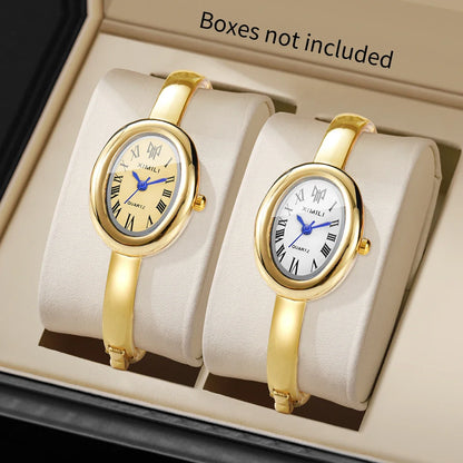 2PCS Elegant Oval Roma Dial Women Quartz Watches Set Fashion Bracelet Bangle Ladies Wristwatch Reloj Mujer Girls（Without Box）