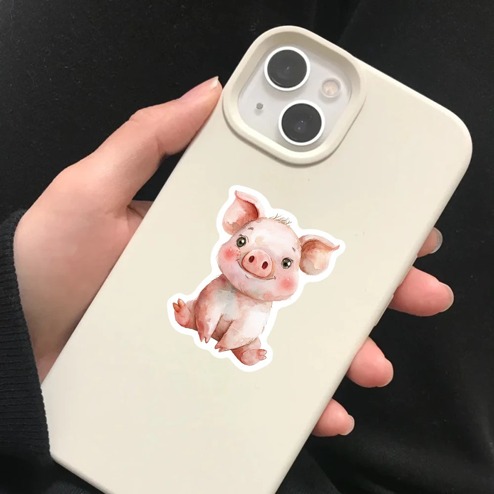 50PCS Watercolor Animal Stickers Cute Handbag Material Phone Case Laptop Water Cup Luggage Waterproof Stickers