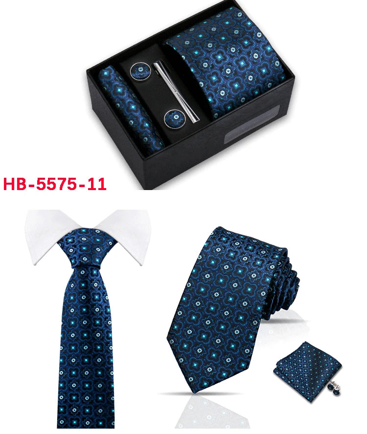 Classic Mens Tie Set Paisley Hanky Cufflinks In Gift Box Jacquard Woven Neckties Set For Men Formal Wedding Fashion Accessories