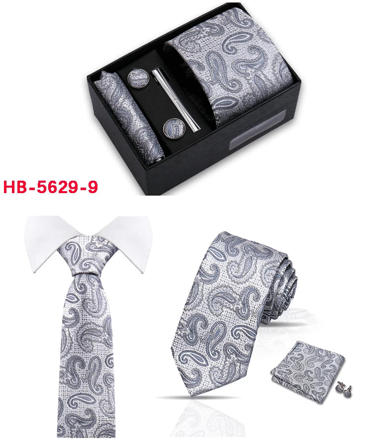 Classic Mens Tie Set Paisley Hanky Cufflinks In Gift Box Jacquard Woven Neckties Set For Men Formal Wedding Fashion Accessories