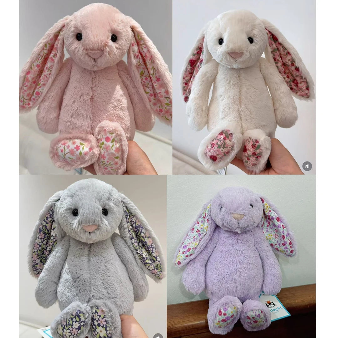 JC Bonnie Rabbit Plush Toy with Floral Ears Kawaii Stuffed Doll Soft Sofa Cushion Kids Birthday Gift Room Decor