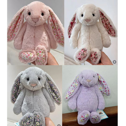 JC Bonnie Rabbit Plush Toy with Floral Ears Kawaii Stuffed Doll Soft Sofa Cushion Kids Birthday Gift Room Decor