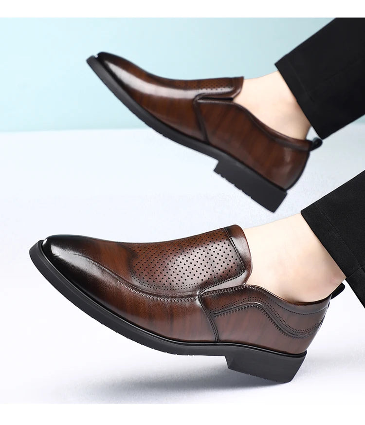 Men's Summer Breathable Comfortable Loafers British Business Formal Derby Shoes Hollow out Design Leather Shoes for Men-SJ2501-1