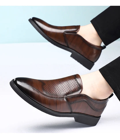 Men's Summer Breathable Comfortable Loafers British Business Formal Derby Shoes Hollow out Design Leather Shoes for Men-SJ2501-1