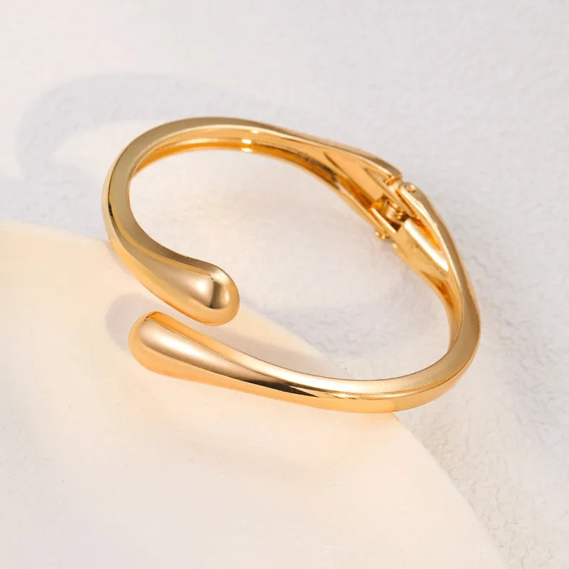 Stainless Steel Teardrop Shaped Bangle For Women Simple Chunky Gold Silver Color Adjustable Cuff Open Bracelet Fashion Jewelry