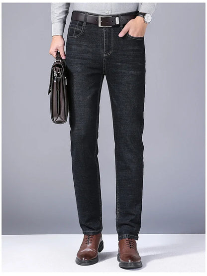 Men Fashion Straight Jeans Men 2025 New Stretch Slim Fit Pants Comfortable Soft Business Denim Trousers Male Brand Clothing