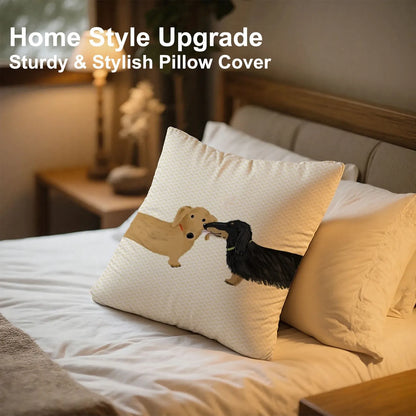 Dachshund Cushion Cover, Cute Weiner Dog Couple Pillowcase, Cartoon Dachshund Art, Sofa Throw Pillow
