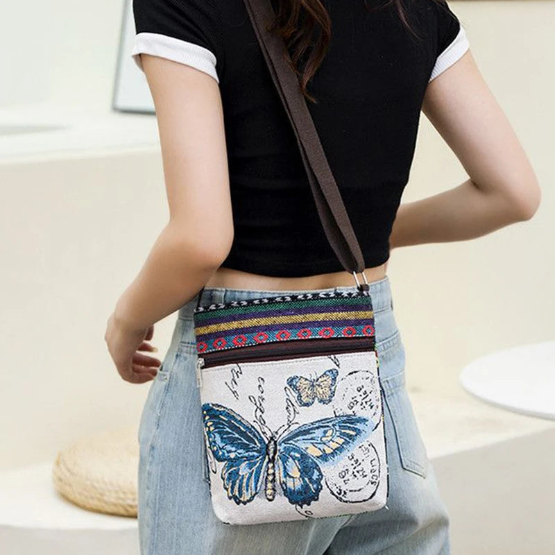 Lady Crossbody Shoulder Bag, Phone Purse Handbag, Ethnic Style Embroidered Messenger Bag, Retro Small Canvas Bag
